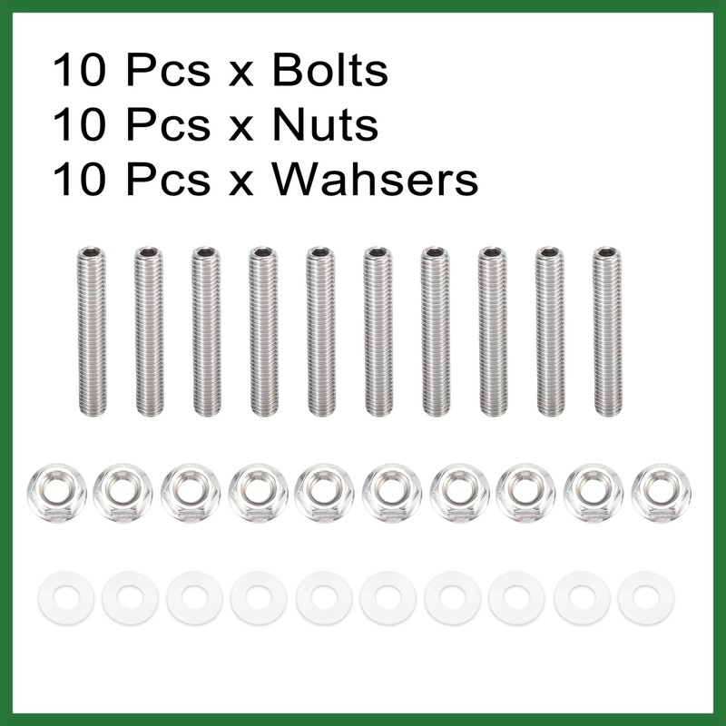 Motoforti 10pcs Stainless Steel Exhaust Manifold Bolt Stud Hardware for