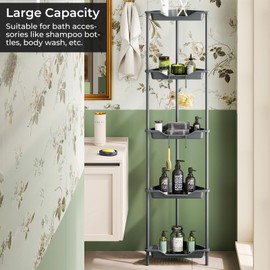 ODesign 5 Tier Floor Standing Corner Shower Caddy Organizer, Plastic Metal Floor Corner Shelf Storage Rack for Bathroom Grey - Rustproof