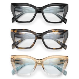 OUKEMAX Women's 3-Pack Fashion Reading Glasses with Blue Light Blocking A11