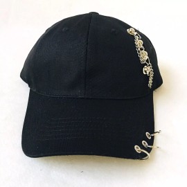 Gap Baseball Cap W Metal Ring & Chain Unisex One Size Cotton Black Cap C-62-404