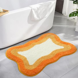 HAOCOO Orange Bathroom Rugs Non Slip Washable, Soft Plush Irregular Shape Non Slip Bath Mat,Microfiber Machine Washable Floor Mat Carpet for Bath Sink Tub Shower