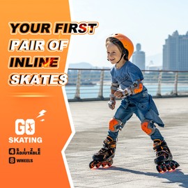 2PM SPORTS Torinx Green Boys Adjustable Inline Skates, Fun Beginner Roller Skates for Kids, Youth, Girls, Men and Women (Orange, Large - Youth (4-7 US))