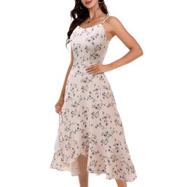 DRESSTELLS Casual Dress for Women Floral Boho 2025 Spring Hi Lo Wedding Bridesmaid Modest Aline Fit Flare Strap V Neck Dresses Apricot Flower M