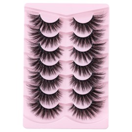 Beaunitti False Eyelashes Faux Mink Lashes Slender and Fluffy Cat-eye look 18mm Cross shaped Extended tail Strip Lashes 7 pairs per pack