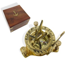 Sundial Compass Solid Brass Sun Dial (with Wooden Box) by NauticalMart