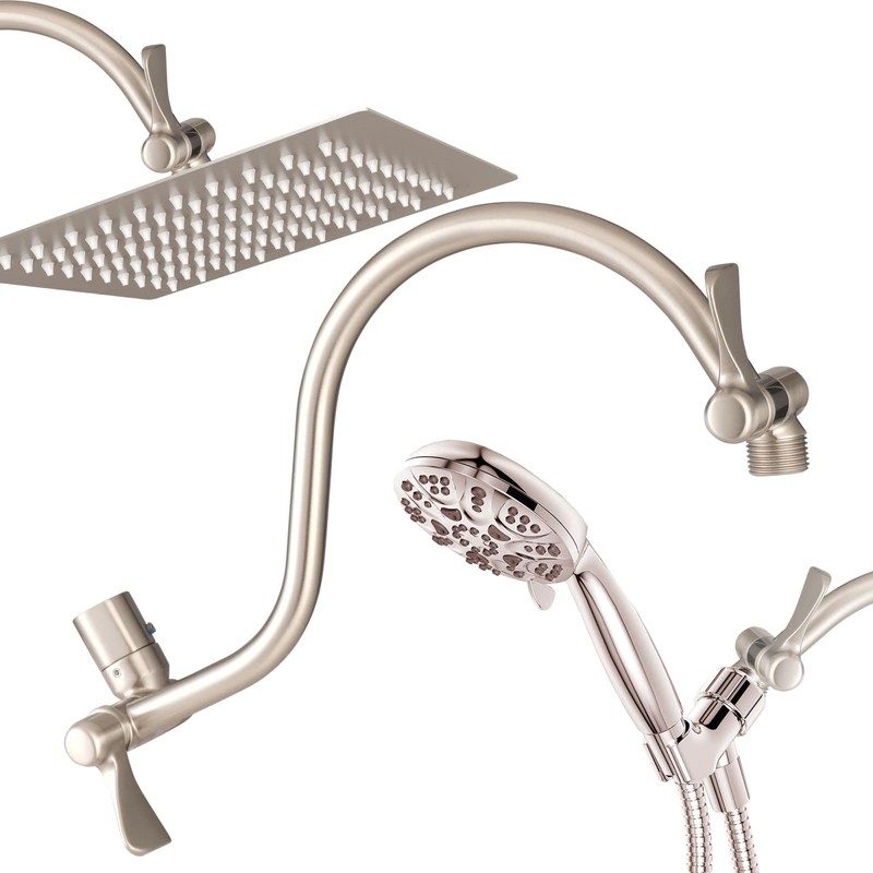 Voolan All Metal Shower Head Extension Arm, 14 Inch Curved