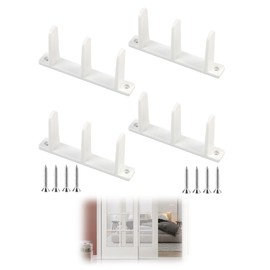 MILAKE Sliding Closet Door Floor Guide, Universal Fit for 1-3/8 Inch Thick Doors, White Sliding Door Bottom Track Bracket Set with Screws (4 Pack), Smooth Glide Hardware for Closet Cabinet Barn Doors