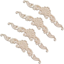 Srcasy Pack of 4 Wooden Carved Stickers, Cabinet Stickers, Carved Decal, Wood Carving Applique, Wood Ornament, Wood Carved Appliques, for Furniture, Wall, Door