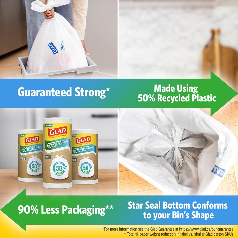 Glad White Garbage Bags - Tall 45 Litres - Made