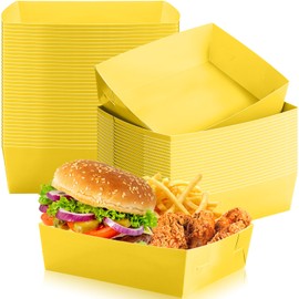 Uiifan 50 Pack Paper Food Tray 5 lb Large Food Boats Nacho Plates Disposable Serving Snack Trays Grease Resistant for Graduation Party Birthday Supplies(Yellow)