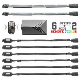 6 Compact Pods + 2 Flex Strips 7 Color Remote Control Motorcycle ATV Snowmobile LED Light Kit