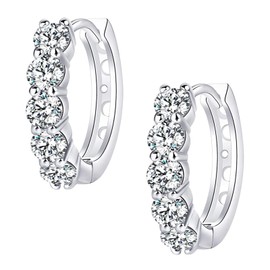 Moissanite Hoop Earrings, Moissanite Diamond Huggie Hoops White Gold Plated Sterling Silver Hoops Earrings for Women