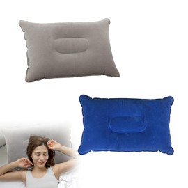 Inflatable Pillows, Water-Resistant Rectangular Neck Pillow, Ultra Light Foldable Blow up Pillow, Flocked Surface Cushion for Camping/Traveling/Fishing/Airplane/Car/Office Napping/Beach Sunbed