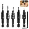 5-Piece HSS Countersink Drill Bit Set, 1/4" Hex Shank Adjustable