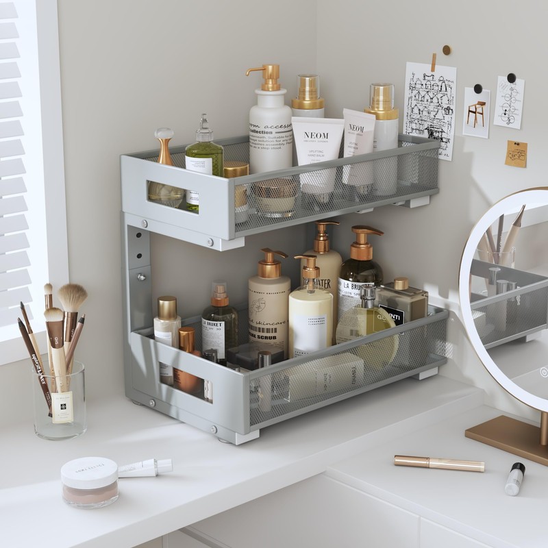 2-Pack Under Sink Organizers And Storage,Large Capacity 2-Tier Pull-Out Cabinet