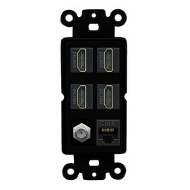RiteAV 4 Port HDMI 1 Coax Cable TV- F-Type 1 Cat6 Ethernet Wall Plate - Rocker [Black/Black]