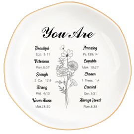 MQPPKJ God Says You Are - Christian Bible Verse Jewelry Dish Trinket Tray - Unique Ceramic Ring Jewelry Tray for Women (You Are Enough)
