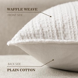 Foindtower Set of 2 Decorative Cotton Waffle Weave Throw Pillow Covers Euro Shams Cushion Covers Accent European Pillowcase for Bed Couch Sofa Bedroom Living Room Home Decor 26×26 Inch Cream White