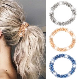 CAKURE Rhinestone Hair Tie Sparkly Hair Scrcunhies Fancy Ponytail Holder Rhinestone Hair Accessories for Women (Pack of 3)