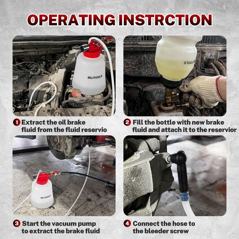 BILITOOLS 1L Universal Brake Bleeder Kit, Vacuum Brake Fluid Bleeding