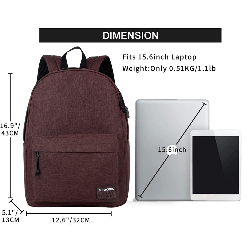 SUPACOOL Lightweight Casual Laptop Backpack with USB Charging Port For