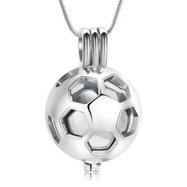 Hearbeingt Football Cremation Jewelry for Ashes Hollow Soccer Urn Necklace for Women for Men Memorial Urn Locket Ashes Pendant(Silver)