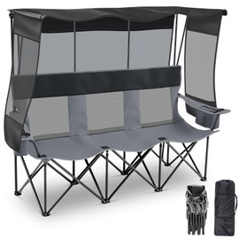 Teenyyou 3 Person Camping Chair with Canopy, 990lbs Heavy Duty, Blue Gray