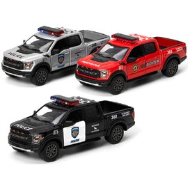 KiNSMART 2022 Ford F-150 Raptor SetOf3 1:78 Scale 3 Inch Police, Fire & Rescue