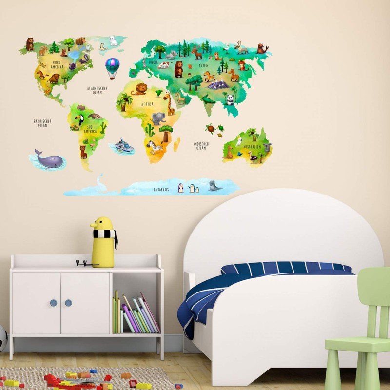 202 Wall Tattoo World Map with Animals Children's Room Wall