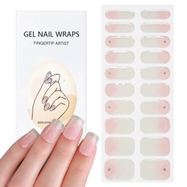 SPLOCUDU 20pcs Nude Semi Cured Gel Nail Strips,Gel Nail Stickers for UV Nail Lamps,Salon-Quality, Long Lasting, French tip Nail Wraps,Includes 2 Prep Pads, Nail File&Wood Stick