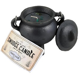 Reusable 4 Inch Cast Iron Cauldron Candle with Lid and Hanging Handle for Spell Casting, Smudging, Ritual & Blessings Pot Belly Witchcraft Candle Aromatherapy Scented (White Sage)