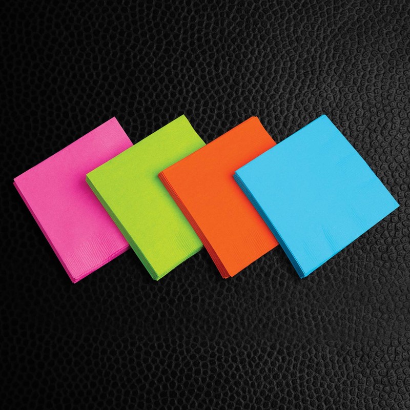 Party Essentials 2-Ply Paper Luncheon Napkins, Assorted Neon Brights, 48-Count