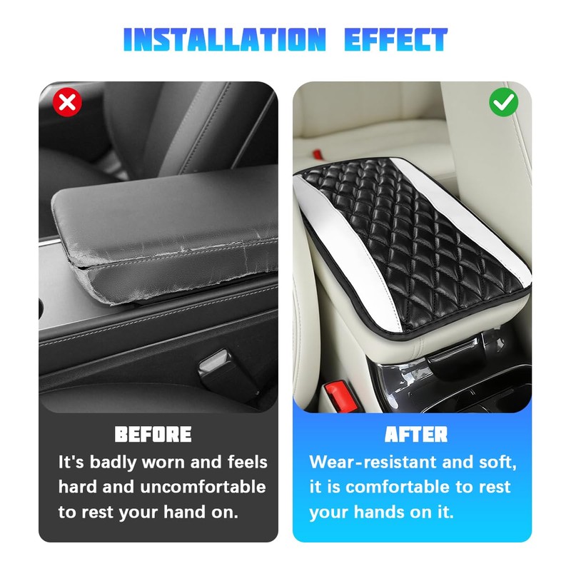 Car Center Console Cover, Comfortable PU Leather Vehicle Armrest Storage