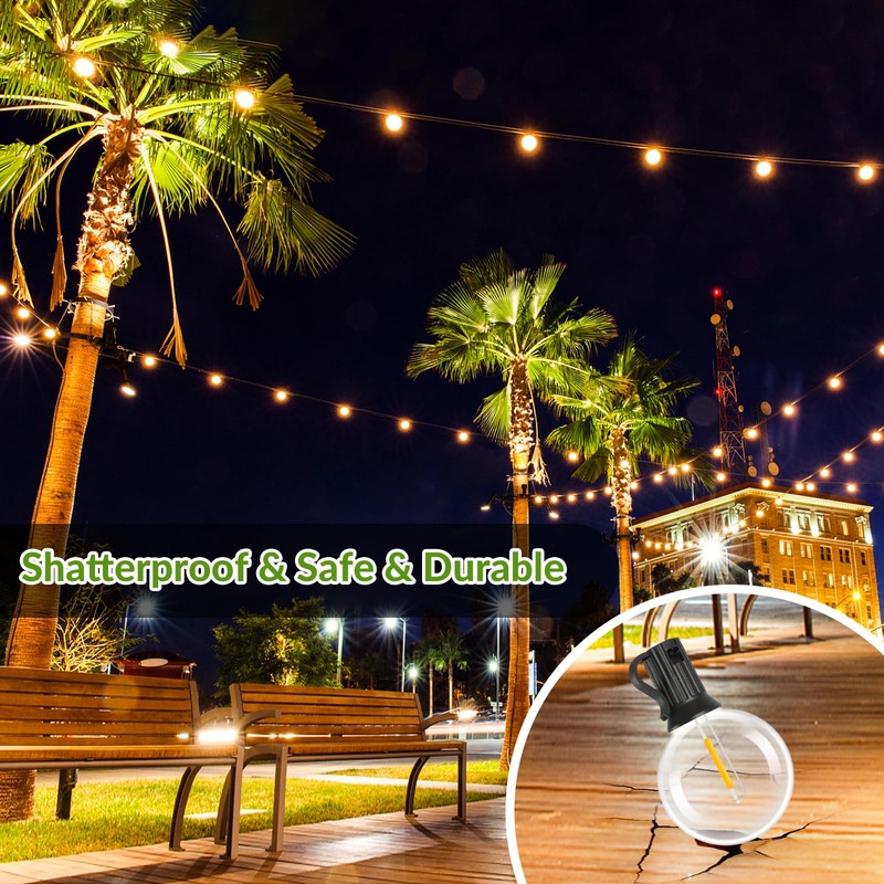 50FT Solar String Lights, Waterproof LED Outdoor String Lights, G40