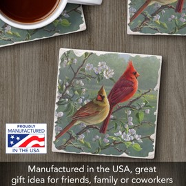 Thirstystone Cardinal Couple Single Tumbled Tile Stone Coaster with Protective Cork Backing Manufactured in The USA 4" Square, Artistic, Easily Wipes Clean