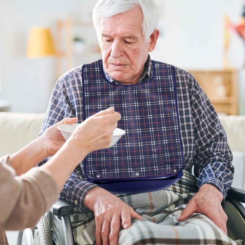 [neckgeart] よだれかけ 高齢者用エプロン 取り外し可能なエプロン 防水・防油 高齢者用介護身の回りのことができない/寝たきり/病気で入院している高齢者に適しています (大人用 濃紺 サイズL)