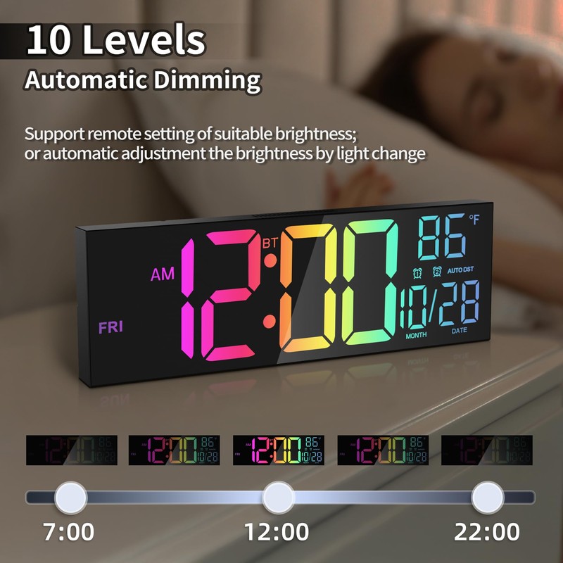 Mee 2ou 16.5" Large LED Wall Clock with Bluetooth Sync,