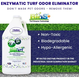 BioTurf BioS+ Turf Cleaner for Pet Urine Outdoor – Artificial Turf Cleaner Deodorizer Concentrate – Fake Grass & Yard Deodorizer for Dog Urine & Feces – Enzyme Kennel Odor Eliminator 1 Gallon