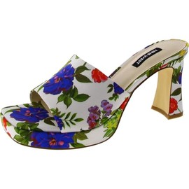 Nine West Women's Beez2 Heeled Sandal, White Floral 142, 9