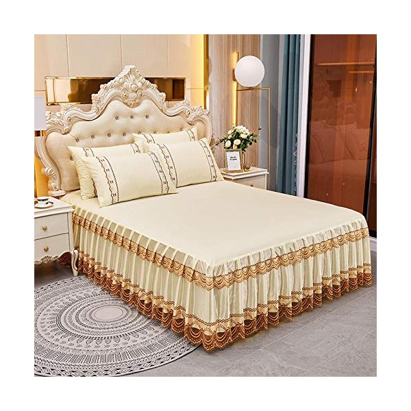 Zhiyuan Double Layers Ruffle Bed Sheet Set Light Yellow Jacquard
