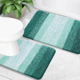OLANLY Luxury Bathroom Rug Set 2 Piece, Soft Absorbent Microfiber Bath Rugs and U-Shaped Contour Toilet Rug, Non-Slip Bath Carpet, Bath Mats for Bathroom (24"x16"+24"x20", Blackish Green)