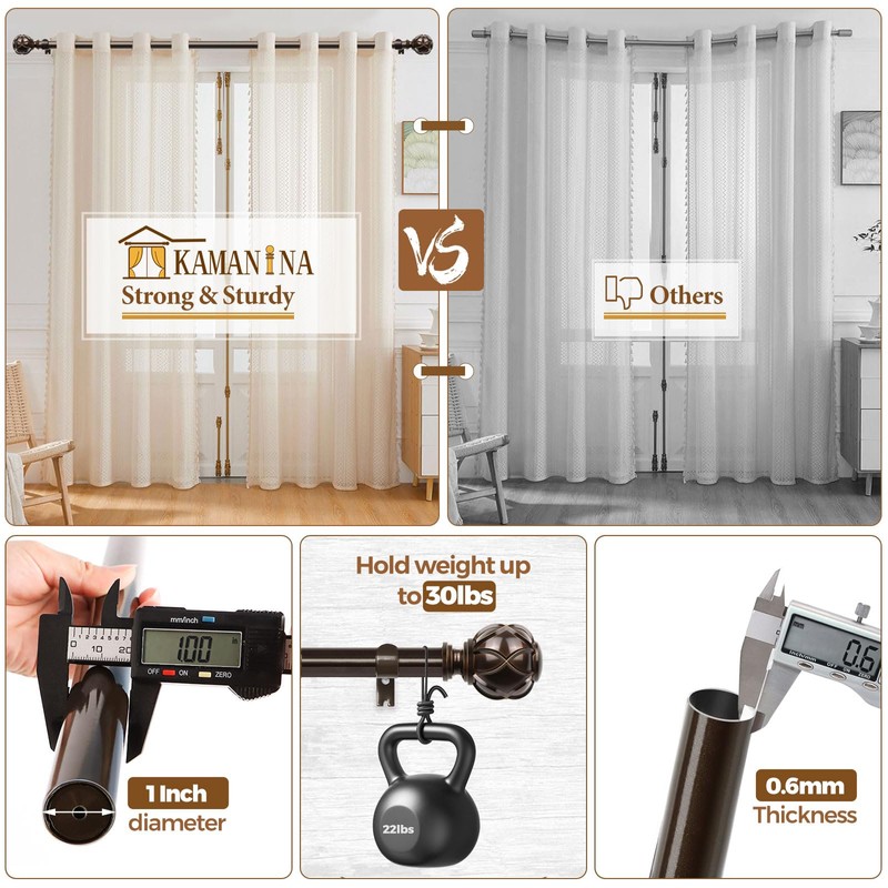 KAMANINA 1 Inch Extra Long Curtain Rod 140 to 195