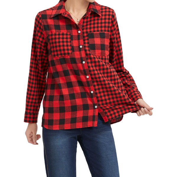Women's Plaid Blouse, Long Sleeve Button Down CANUAL (US, Alpha,