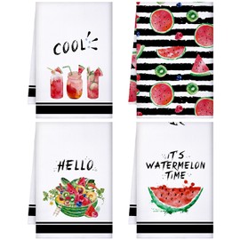 Honoson 4 Pieces Watermelon Kitchen Dish Towels Summer Farmhouse Decorative Dish Towel Watermelon Absorbent Plaid Tea Towels for Kitchen Cooking Home Cleaning Decor