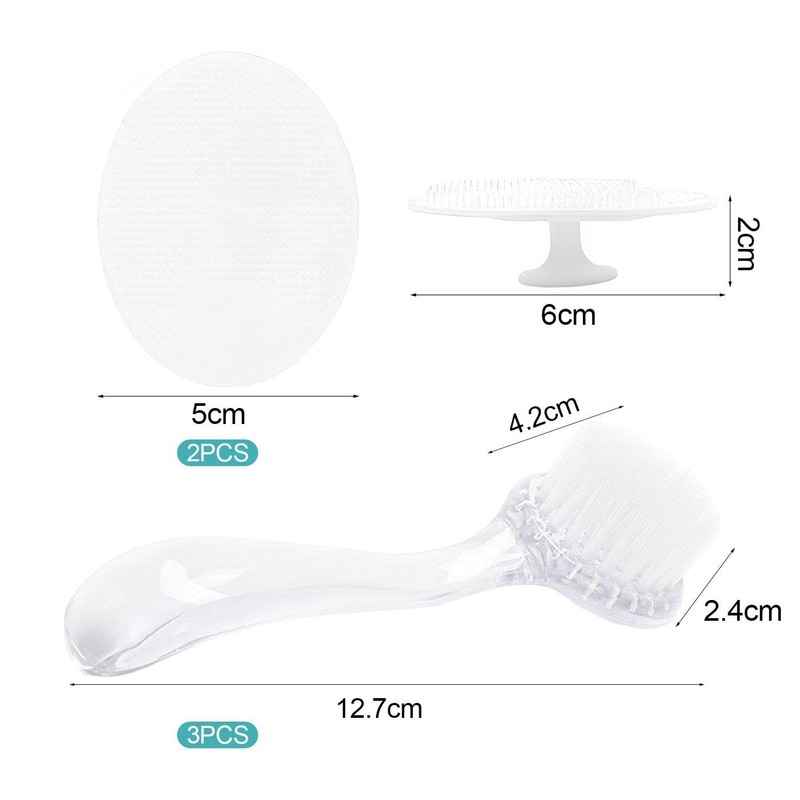 3 Face Brushes with Long Handle, 2 Oval Face Brushes,