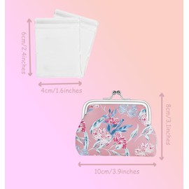 Benixmidart Coin Purse for Women, Mini Purse Change Purse Coin Pouch with Kiss Clasp Lock& 2 Clear Jewelry Bags, Floral PU Leather Coin Purses Small Pouches for Cash and Jewelry (Pink)