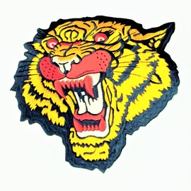 Patch Portal the Roaring Tiger Head Large Patches 9 Inches Iron on Xxl Silk Embroidered Trendy Big Cat Predator Animal Wildlife Striped Bengal Embroidery Applique Badge for Jacket Backpack Cloth Shirt