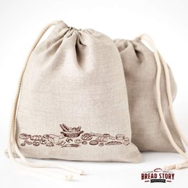 Linen Bread Bags - 2-Pack 11 x 15 inch Ideal for Homemade Bread, Unbleached, Reusable Food Storage