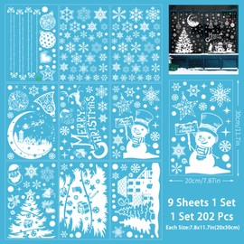 Fassory White Christmas Window Stickers 9 Sheets 202 Pcs, Reusable PVC Static Cling Double-Side Stickers for Home Shop Office, White Christmas Decorations Snowman Xmas Tree (Snowman’s Wish)