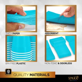 Blue Party Supplies Set Paper Plates Plastic Cups Forks Knives Spoons Napkins Tablecloth Serves 20 Guests Disposable Dinnerware Set of 222 Pieces, Complete Tableware for Party - By SparkSettings